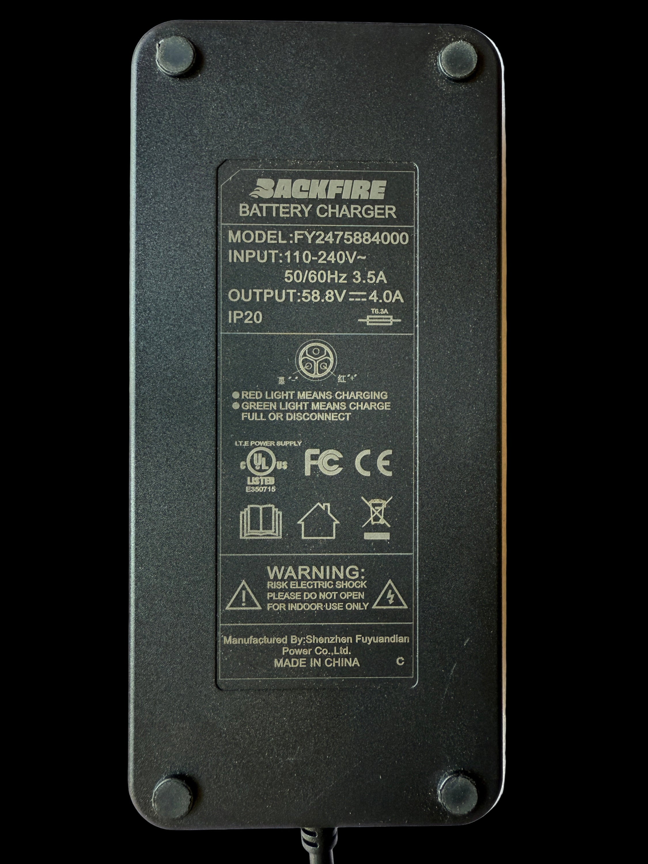 Backfire Battery Charger for Zealot X2, X, S3, S2, G5 & G5s, 58.8V