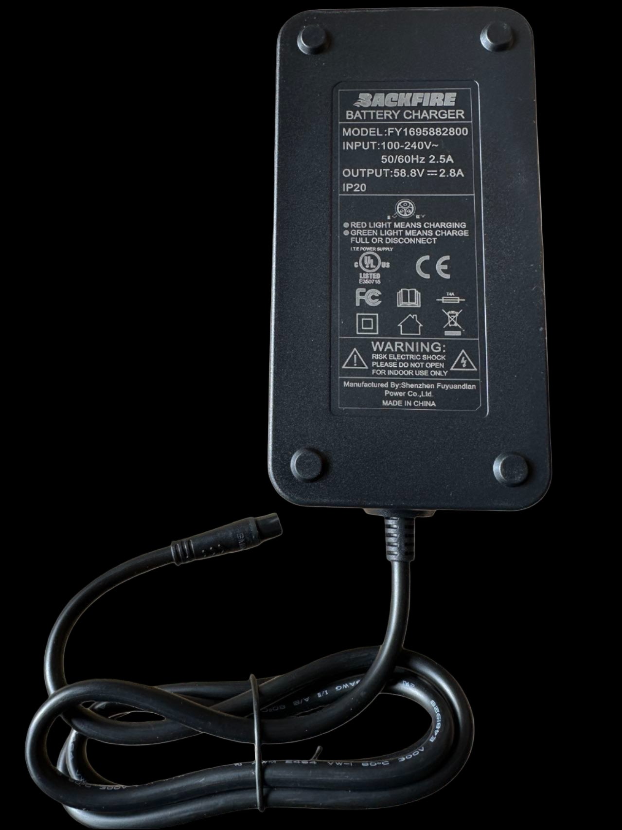 Backfire Battery Charger for Zealot X2, X, S3, S2, G5 & G5s, 58.8V